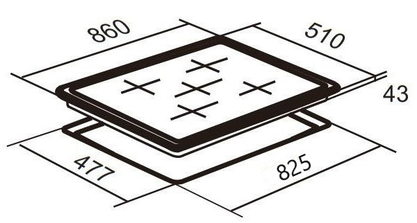 Falco -Gas Hob 5 Burner Black Glass