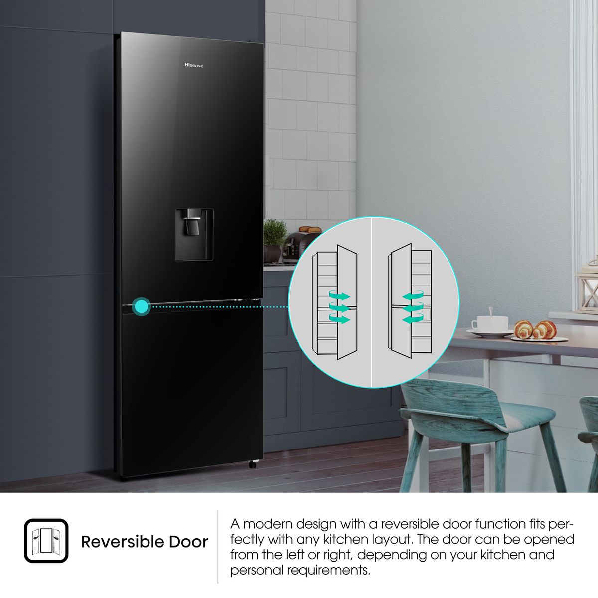 Hisense  347l  Bottom Fridge Freezer With Water Dispenser - H450BMIB-WD