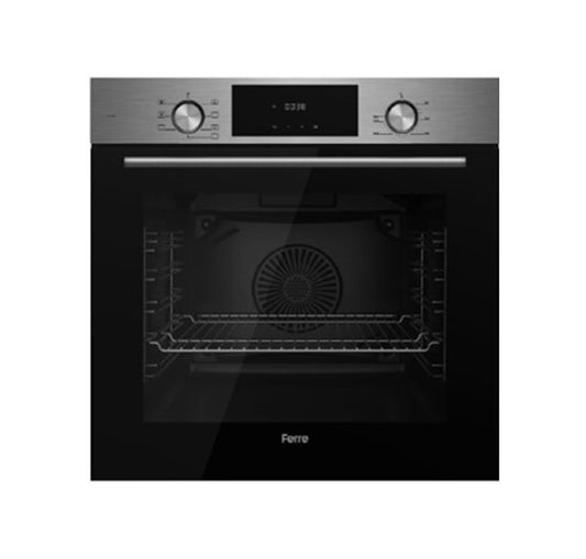 Ferre 60cm 7 Function Electric Built in Oven with White Digital Display Black Glass- FBBO702