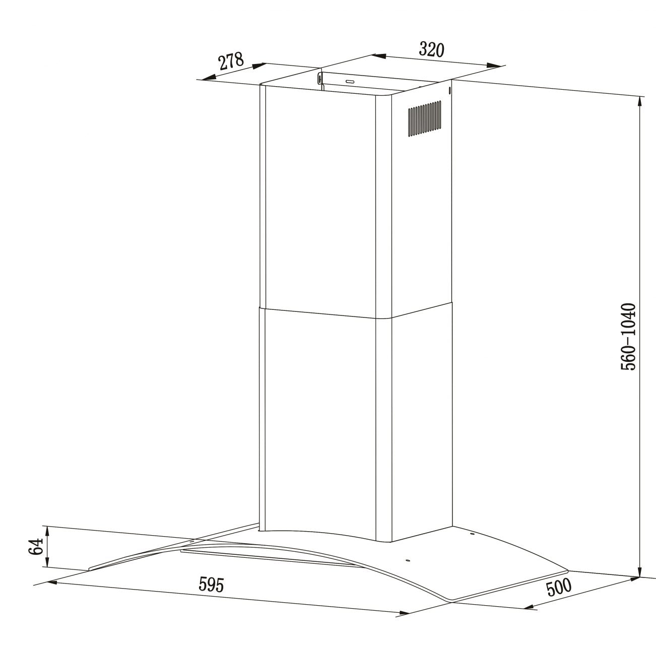 Falco 60cm Curved Glass Chimney Extractor (Stainless Steel)- FAL-90-55SLS