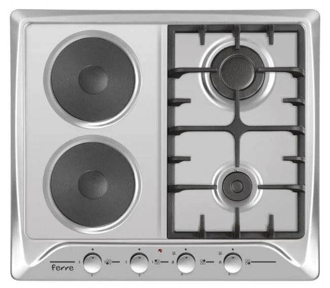 Ferre 600mm Inox 2 Gas + 2 Electric Plate Hob