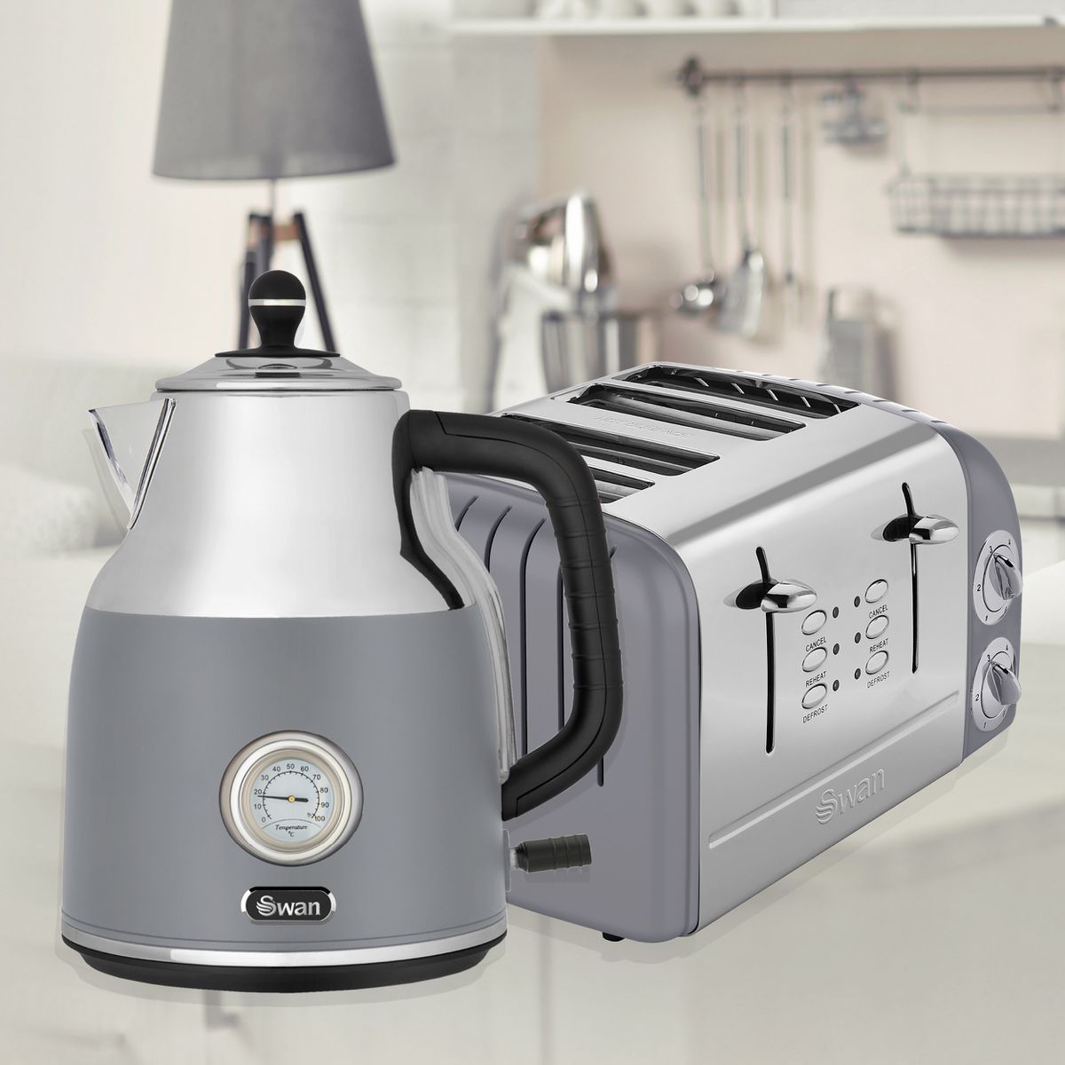 Swan Retro Grey 4 Slice Toaster-SRT4G