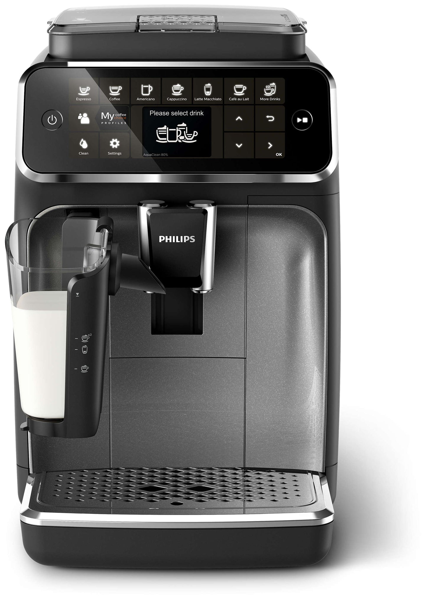 Philips 4300 Series, 8 bev, latte go, 2 user profiles, black & silver-EP4346/70