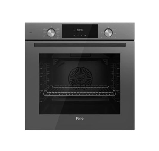 Ferre 60cm 7 Function Electric Built in Oven with White Digital Display Grey Glass- FBDO703