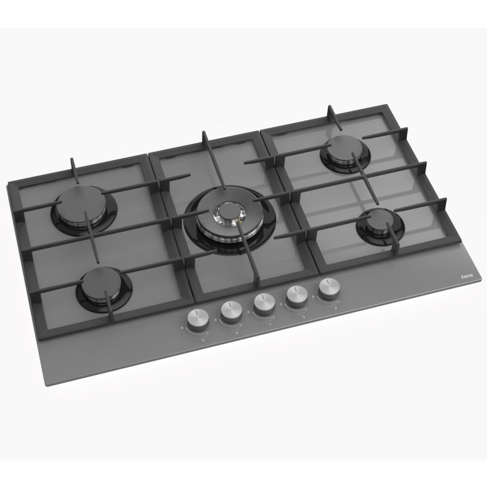 Ferre 90cm Gas Hob Black Glass- BL048