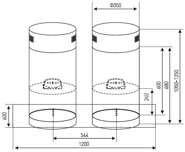 Falco 120cm Island Double Round Glass Extractor (Stainless Steel)- FAL-120-IRS