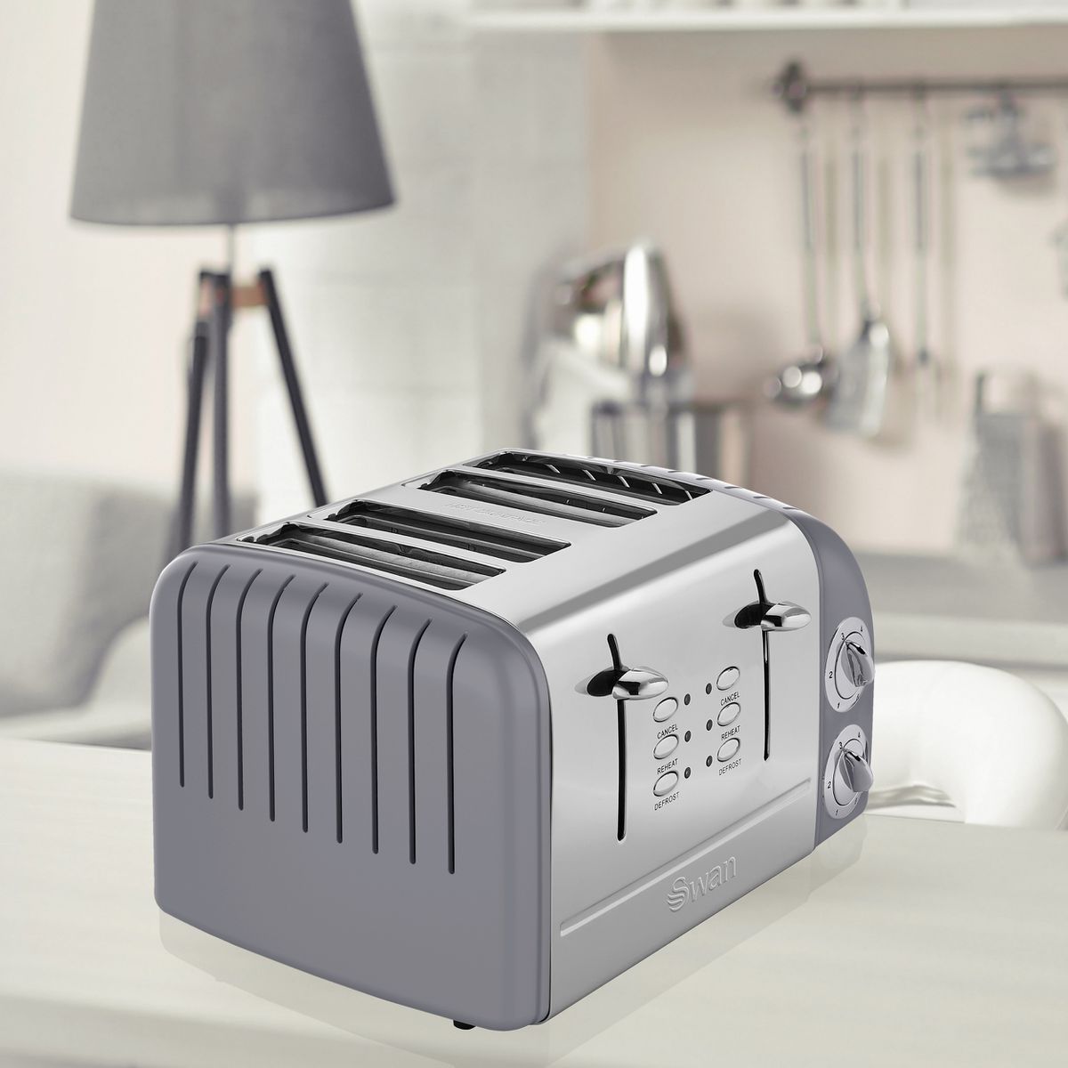 Swan Retro Grey 4 Slice Toaster-SRT4G