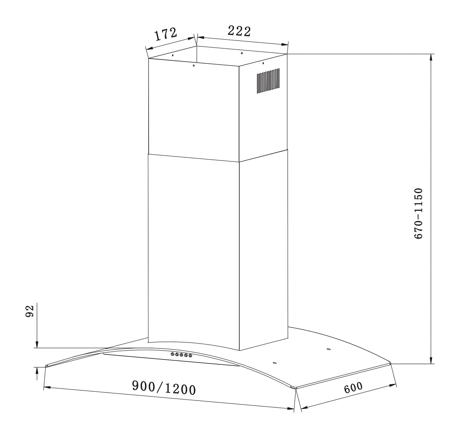 Falco 120cm Island Curved Glass Extractor- AR-120-809