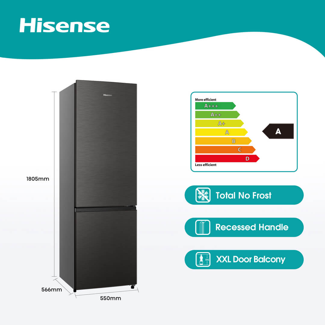 Hisense 271L Inox Bottom Freezer, A class- H370BIT