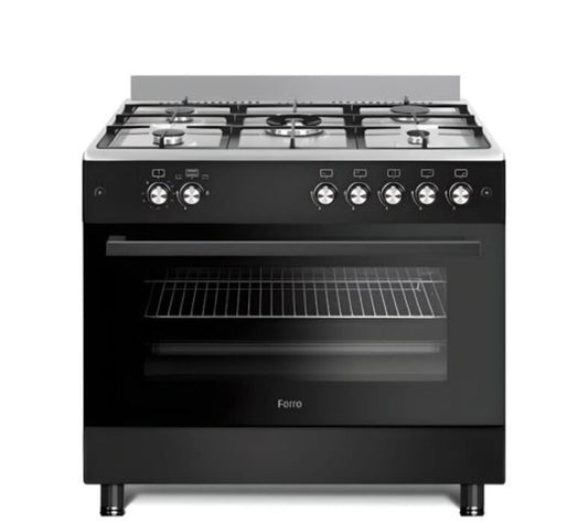 Ferre - 5  Burner Gas Stove with Wok, Gas Oven, Matt Black