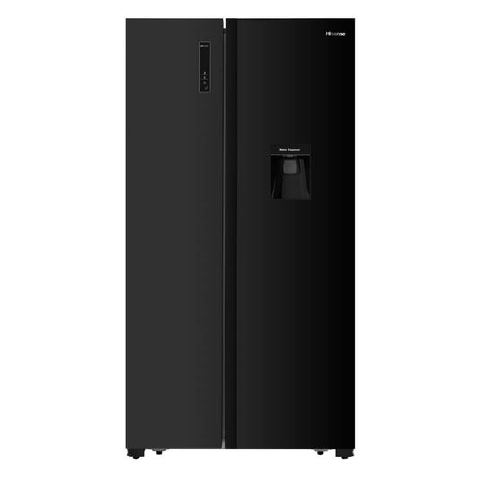 Hisense 512L Black Glass, Side by Side Refrigerator With Water Dispenser, A+, No Frost, A+, No Frost -H670SMIB-WD