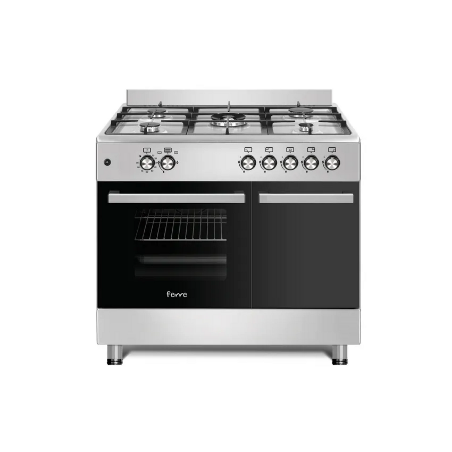 Ferre - 60CM 5 Gas Burner With Wok Gas Oven - Stainless Steel